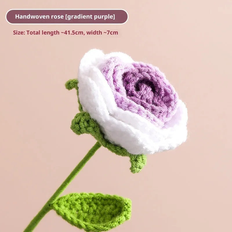 Hand-woven yarn artificial rose bouquet in gradient pink colour for wedding decoration