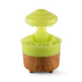 Rain cloud humidifier with raining water drop sound, 7 colour LED light, and essential oil diffuser in wood grain white or green