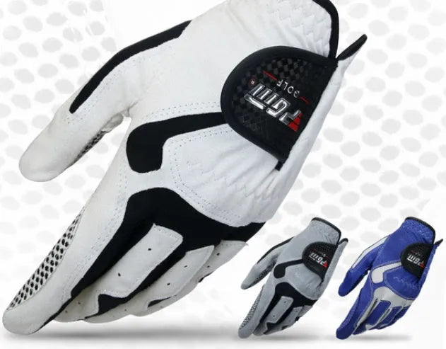 Blue golf microfiber glove with split fingers and anti-skid particles