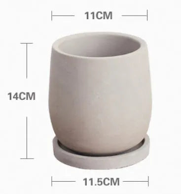 Round cement flower pot 11cm natural colour Chinese style desktop planter with tray