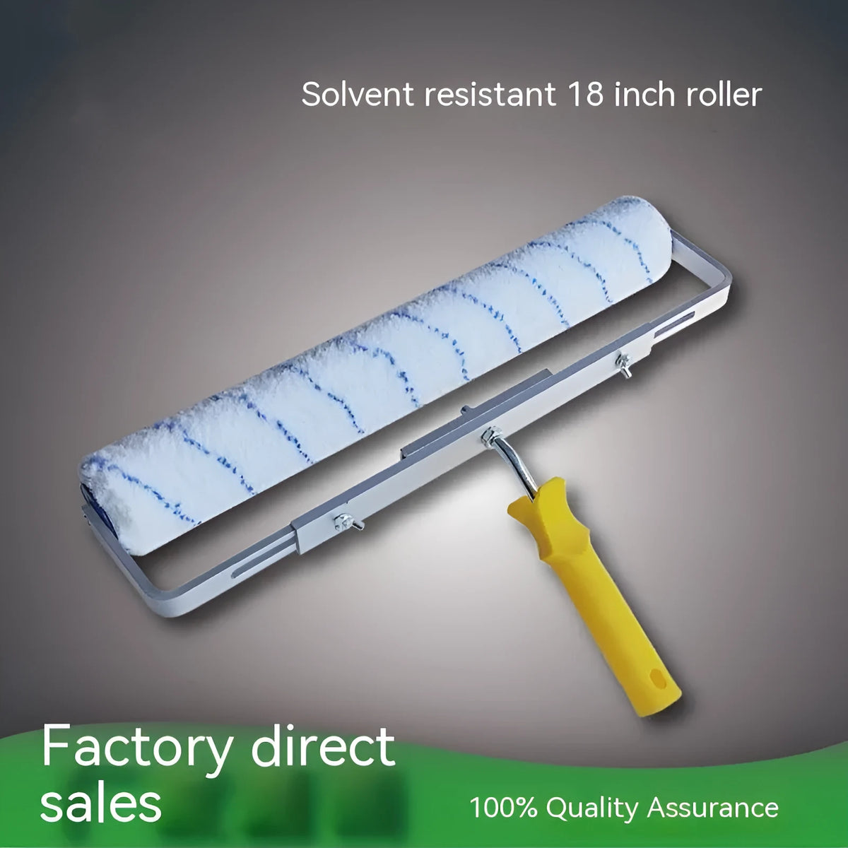 Paint roller set with 18-inch aluminium pole, three brush heads, brackets, and black tray for wall painting