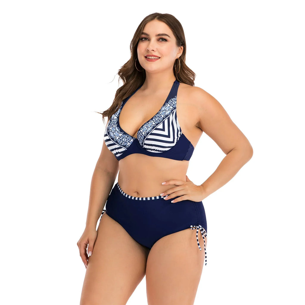 Fat woman underwire bikini in photo colour with steel support and chest pad, plus size L to 4XL
