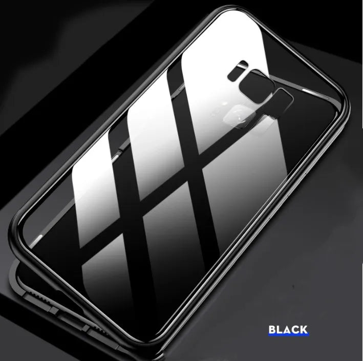 Magnetic anti-peeping phone case for Samsung Galaxy in clamshell design with double-sided glass construction