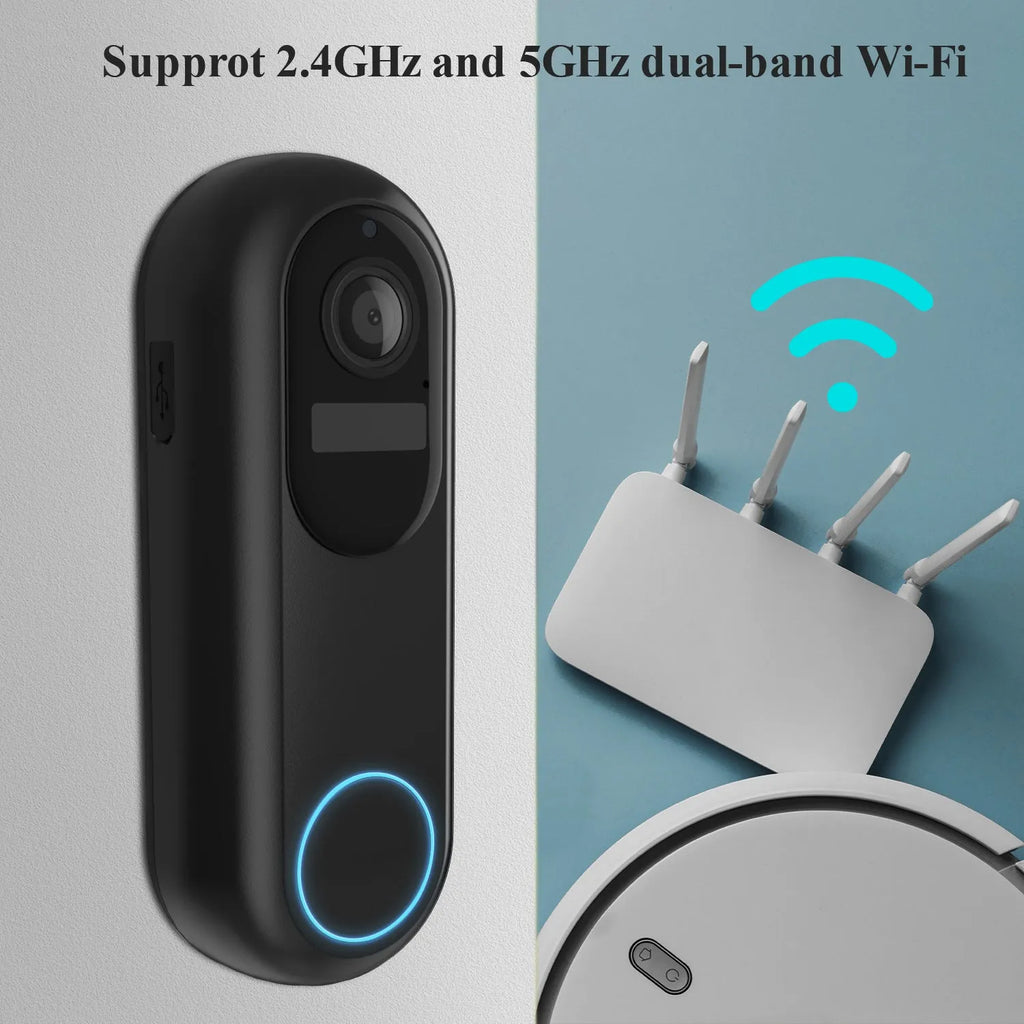 Smart visual doorbell intercom with 1080P camera and detachable 5000mAh battery, black or white options.