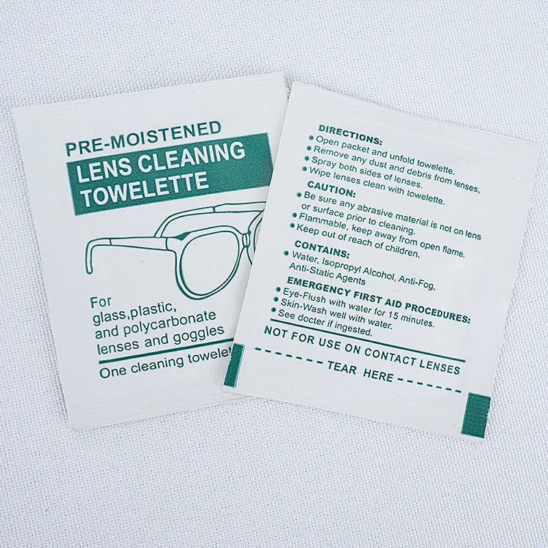 100 individually packaged quick-drying white wipes for cleaning glasses and optical lenses