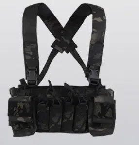 Camouflage multi-functional expandable chest harness with nylon accessory pouch for shooting sports