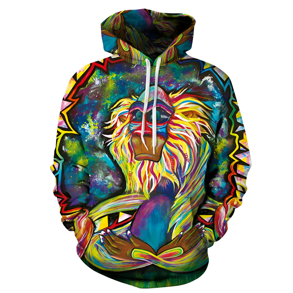 Fashion 3D print monkey hoodie for men and women, polyester, streetwear, sizes S-5XL
