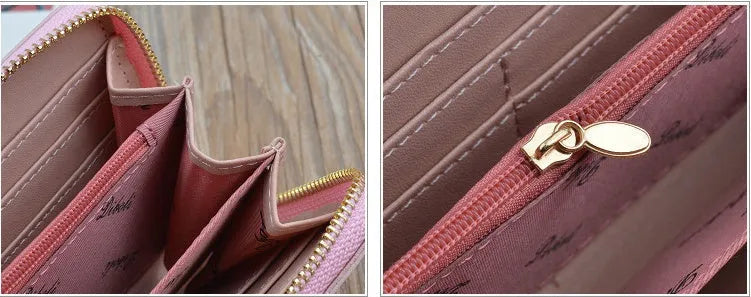 Women's long zip wallet in PU leather with polyester lining, 19.5 x 9.5 x 2.5 cm, shown in green.