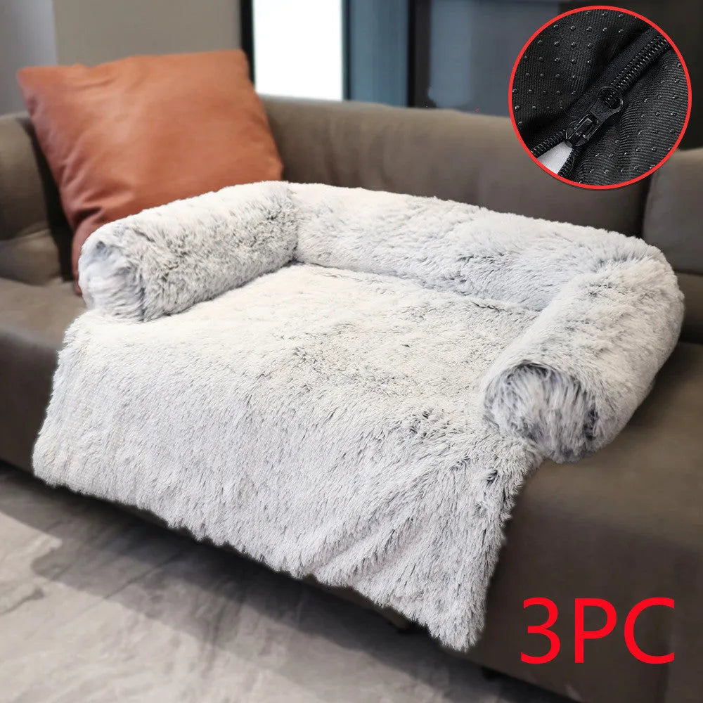 Plush kennel pet bed in grey with PP cotton fill, dual use as sofa bed for dogs and cats