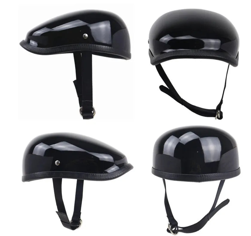 Japanese retro beret half helmet bright black fibreglass lightweight motorcycle electric bicycle