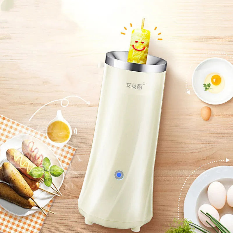 Beige white mini breakfast machine compact automatic kitchen appliance on countertop
