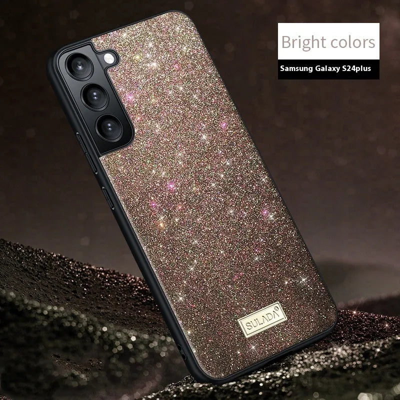 Glitter imitation leather drop-resistant phone case for Samsung S23 to S24Ultra