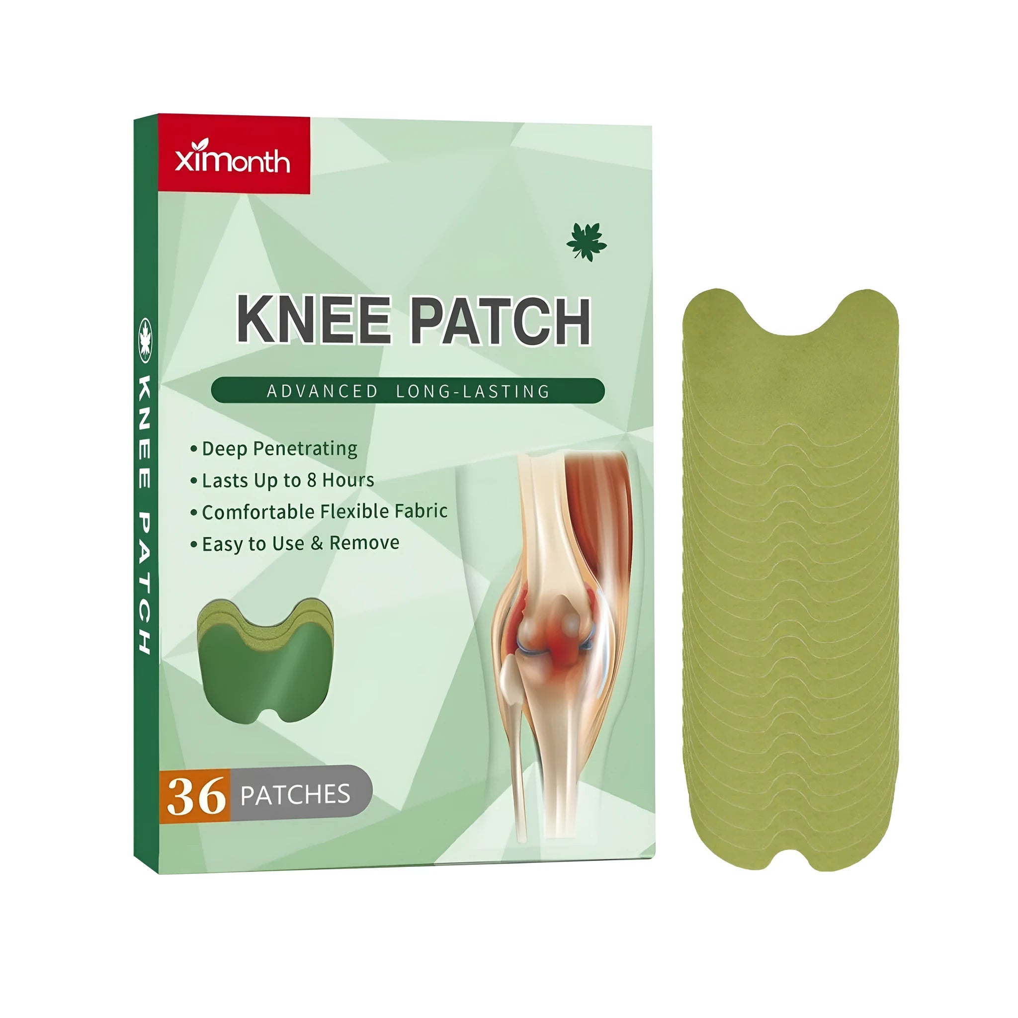 36 pack of knee joint relief patches with active ingredients and herbal extracts