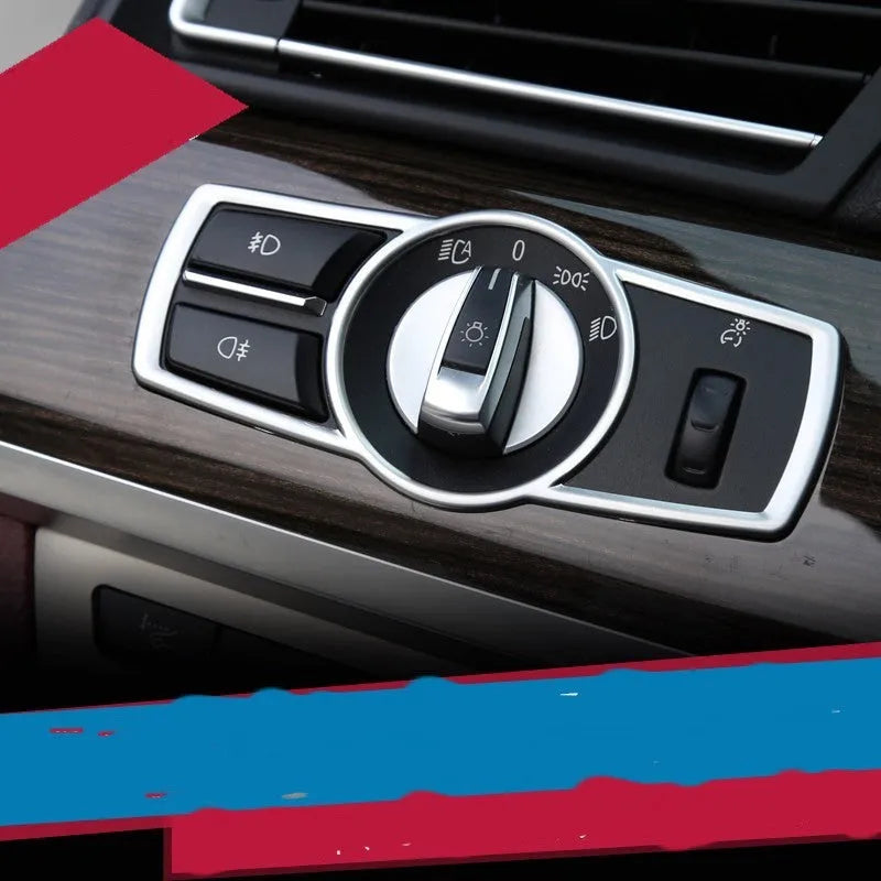 Silver ABS decorative strip for BMW 5 Series headlight switch frame interior modification