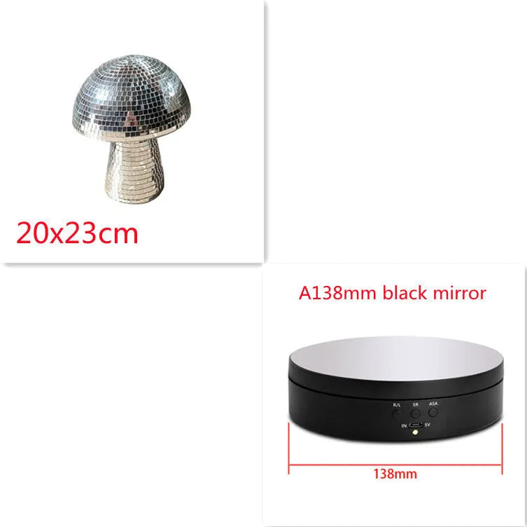 Handmade glass mushroom disco ball ornament with mirror brick upholstery in silver finish small size