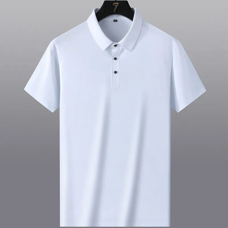 Men's solid colour non-iron short sleeve business casual shirt on a hanger