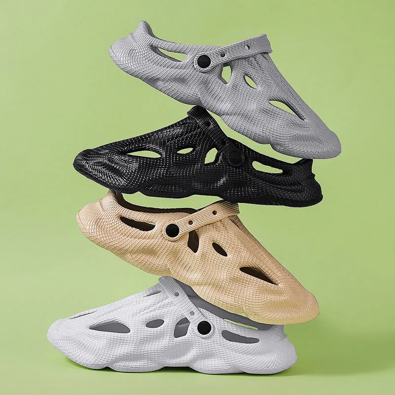 Pair of EVA soft men's summer beach shoes in black, grey, white, or khaki, slip-on style, sizes 39-44