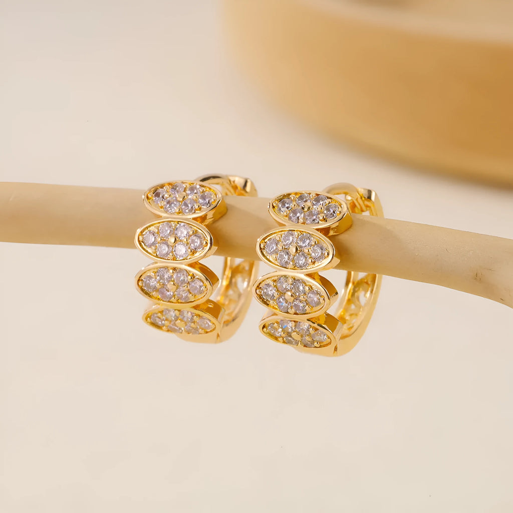 Women's copper earrings with zircon mosaic stones in EH412018 colour showing ins style design