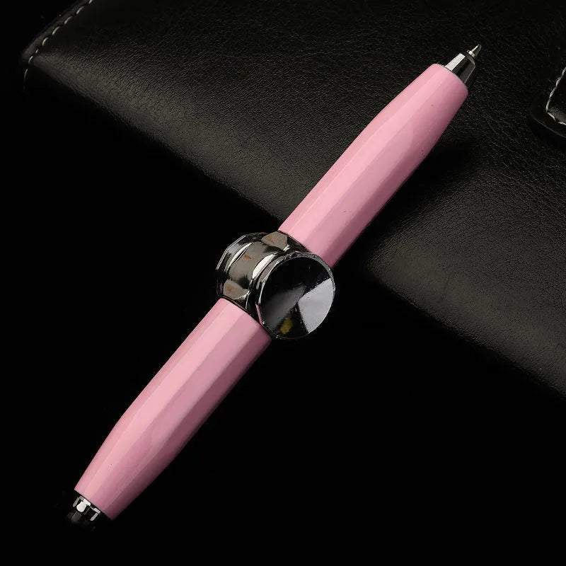 Metal gyro ballpoint pen with a spinning top, shown with multiple ink colour options.