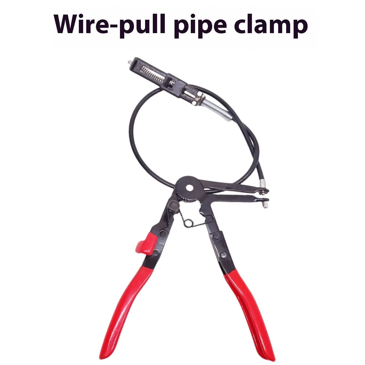 Nine-piece pipe clamp pliers set with red handles and split straight throat jaws on white background