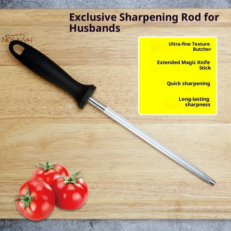 High carbon steel kitchen sharpening steel with multi-functional design for blade honing