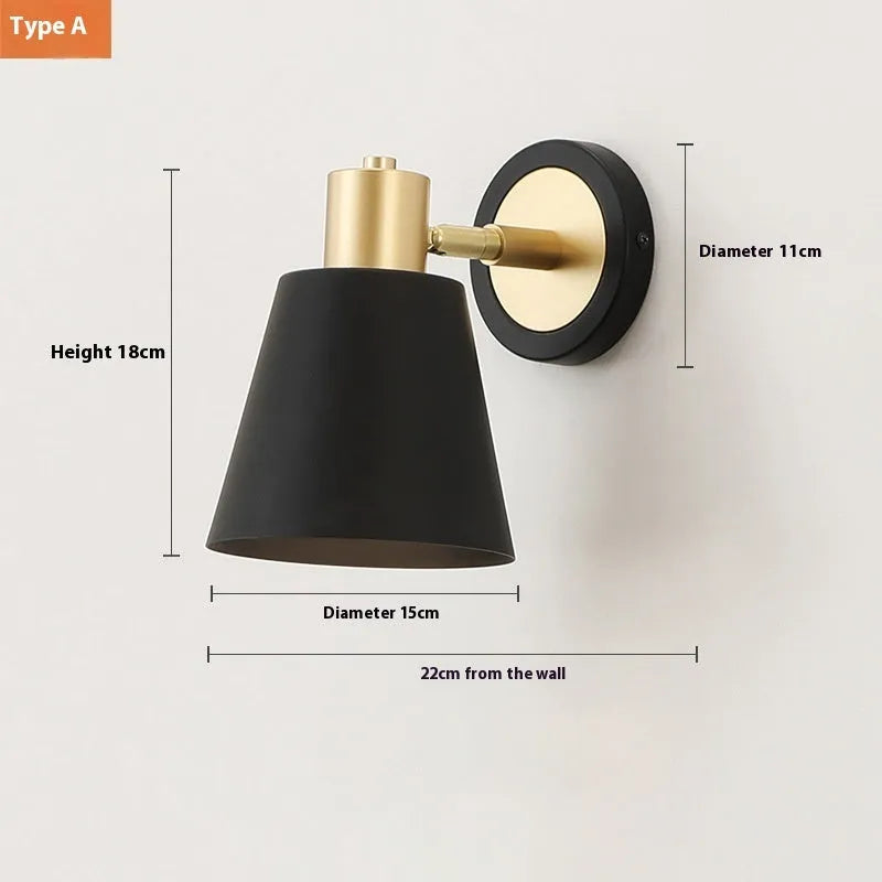 Nordic style iron wall lamp mounted on a wall beside a bed