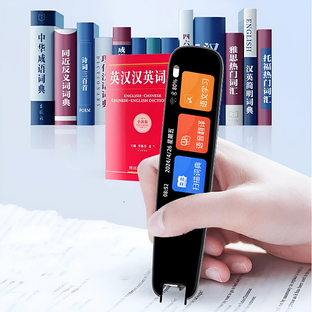 Dark Grey and White coloured universal offline scan translation talking pen for English study on a white background.
