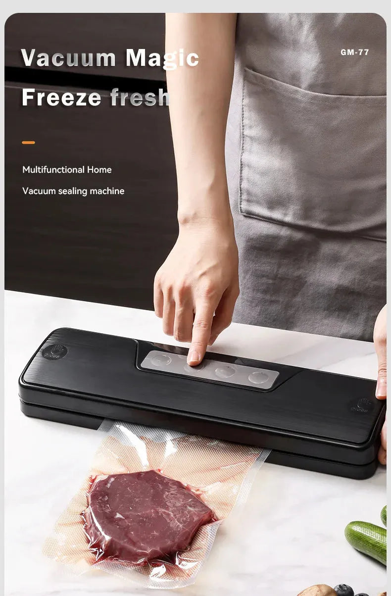 White compact automatic vacuum sealer machine with wireless charging capability for food preservation