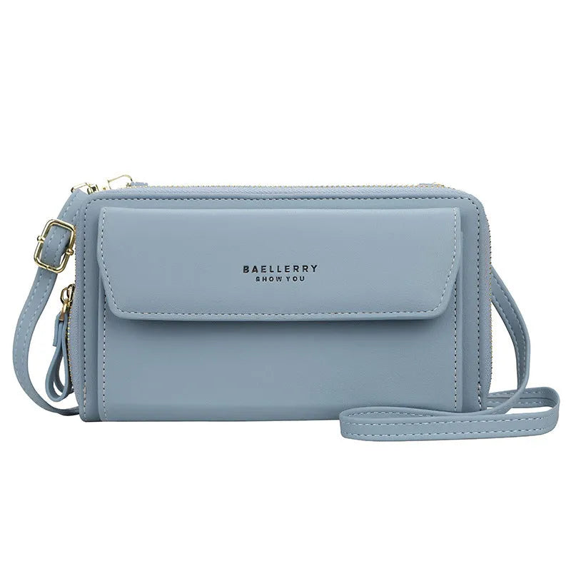 Ladies long wallet double zipper large capacity PU leather bag in horizontal square shape
