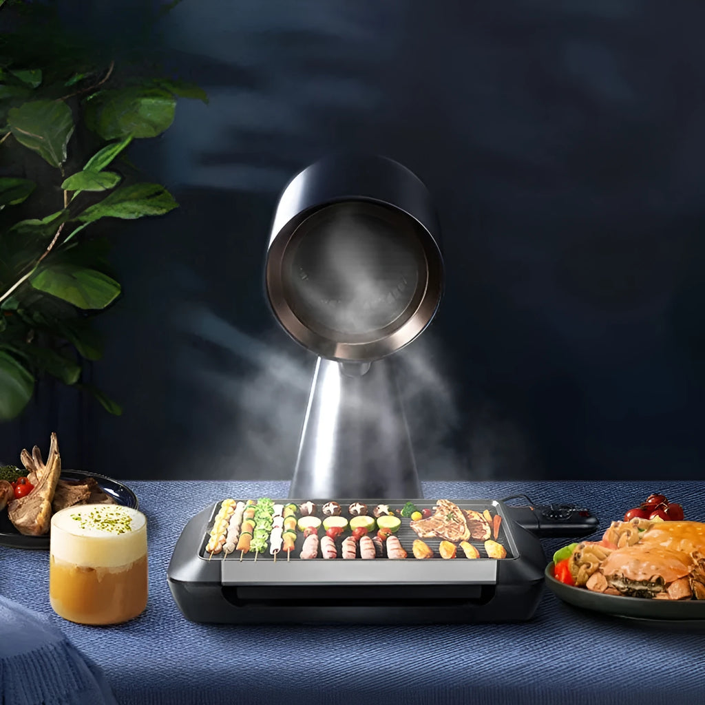 Desktop exhaust hood in black stainless steel for barbecue and hot pot use