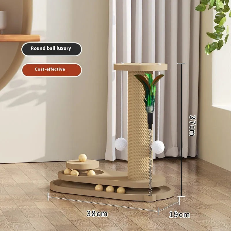 Solid wood cat climbing frame with a central rotating turntable, shown in a basic style big flower design.