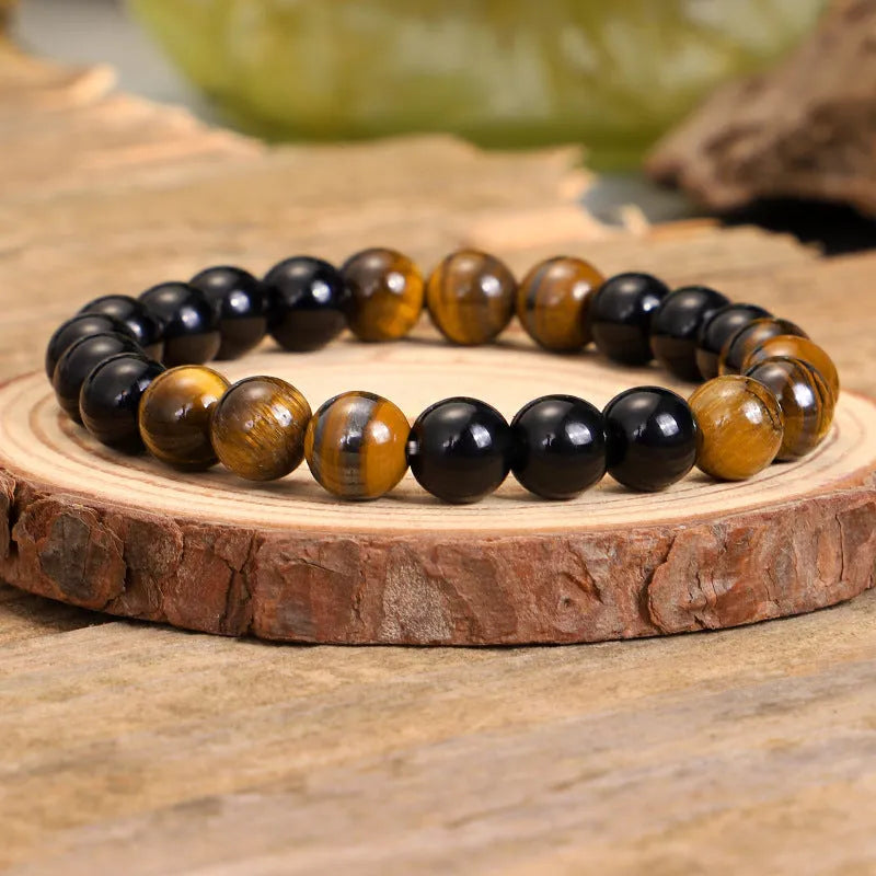 Tiger eye stone tassel pendant on ball bead chain necklace bracelet with drop shape design