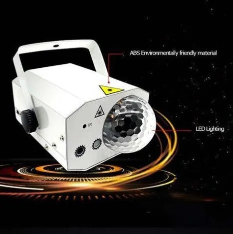 Black LED laser magic fan stage lighting equipment showing compact design with projection apertures