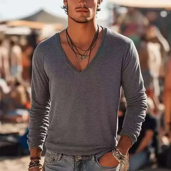 Men's long sleeve t-shirt autumn winter gray digital print sports top