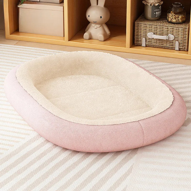 Thickened winter dog kennel house for small medium pets in grey colour, showing removable cushion and waterproof fabric.