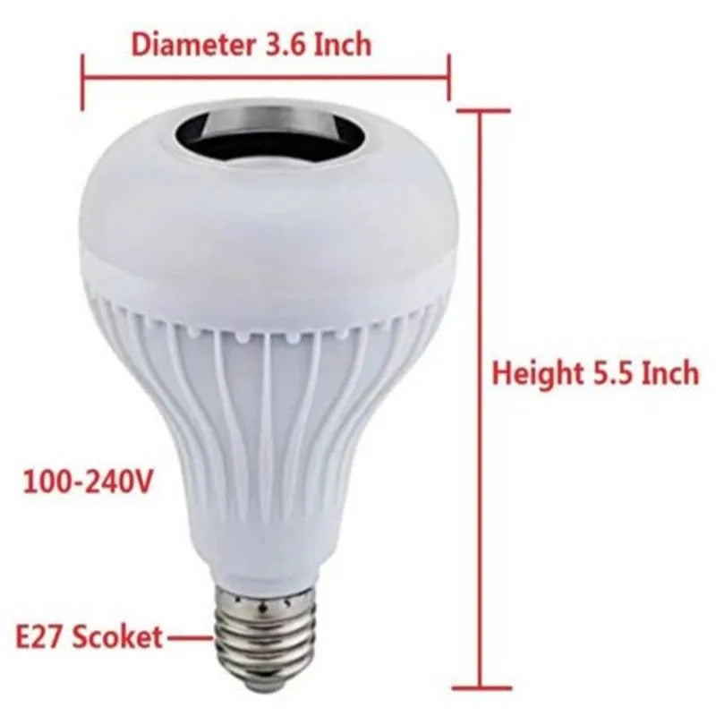 White E27 Bluetooth LED bulb with integrated speaker and remote control for 16-colour RGB lighting