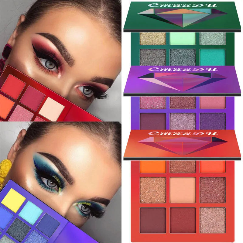 9-colour diamond shine eyeshadow palette, high-gloss eye shadow, 8 x 8 x 1.3 cm single box