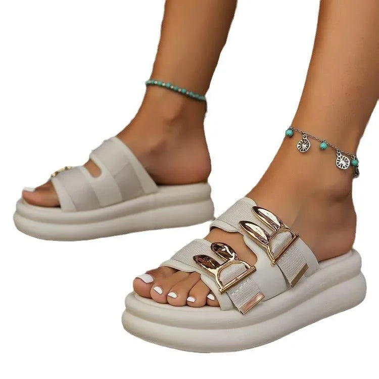 Women's thick bottom slippers in apricot, black and off white colours with suede upper