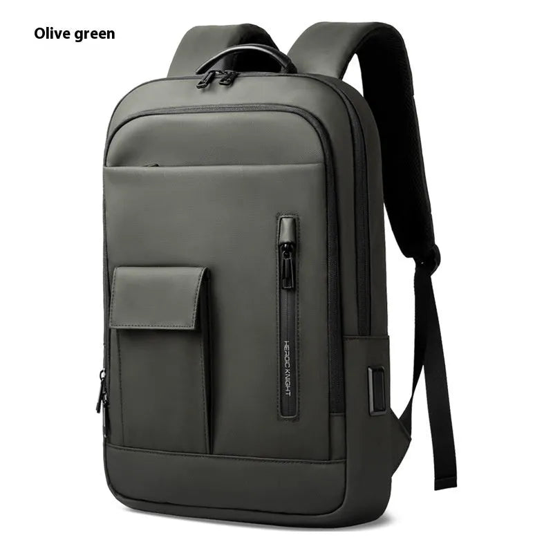 Lightweight Oxford cloth men's backpack in a solid colour with sewing line details.