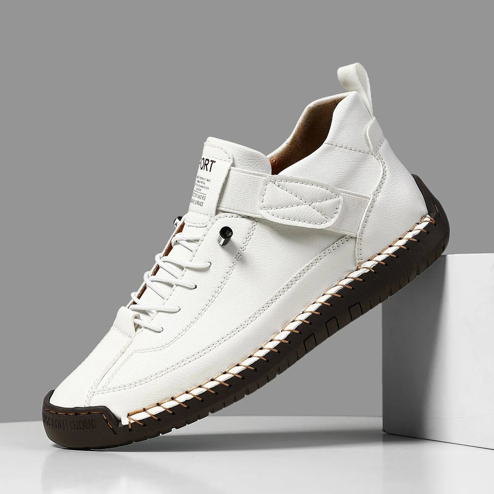 Men's mid-top Martin boots with microfiber upper, leather lining, and rubber sole in solid colour options for winter outdoor wear.
