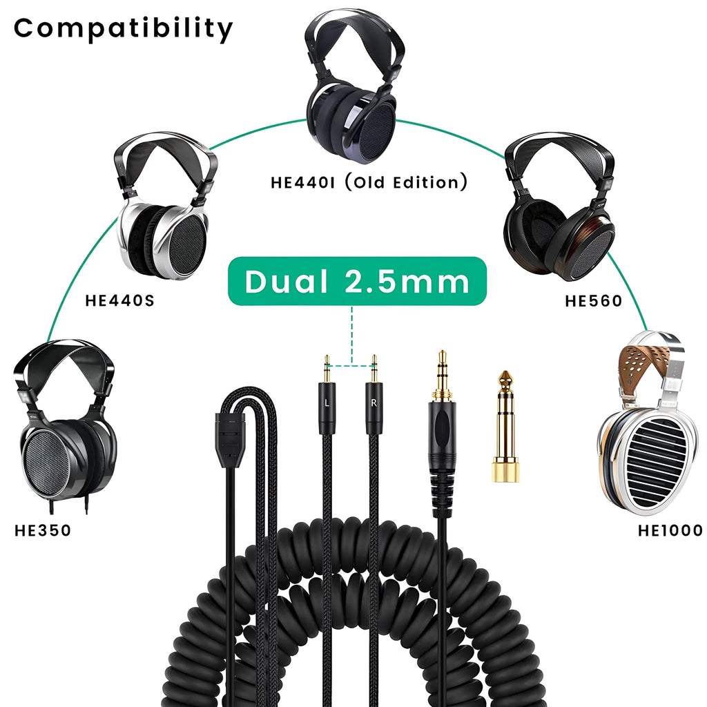 Black double 25mm plug headset cable for HE400i He560, 1.8m oxygen-free copper wire