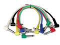 Set of six coloured electric guitar effector cables for effects pedals and audio connections
