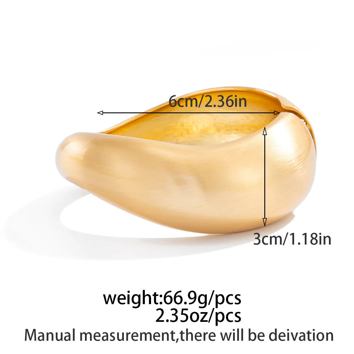 Alloy opening bracelet ellipse shape electroplated finish matte gold colour cold wind style