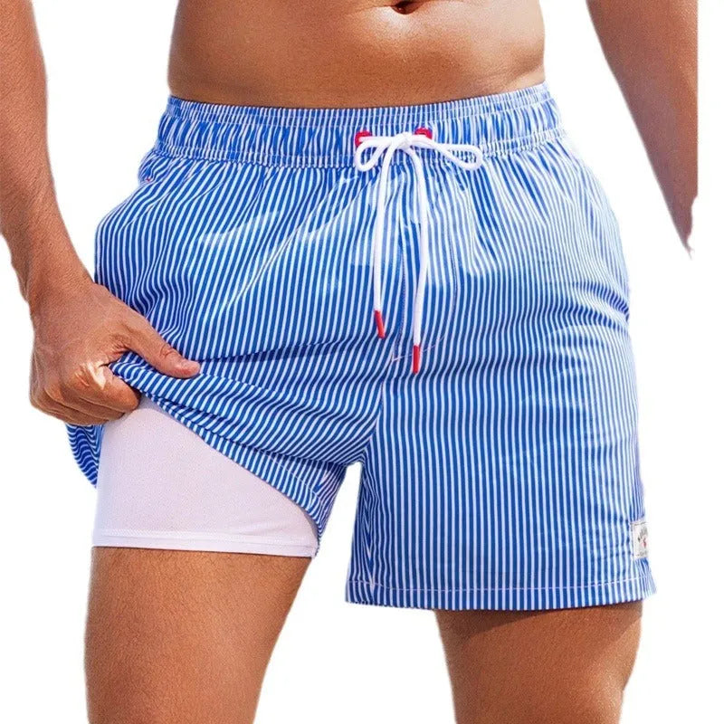 Men's loose boxer cut swimming trunks in quick-drying spandex fabric with micro-elastic properties