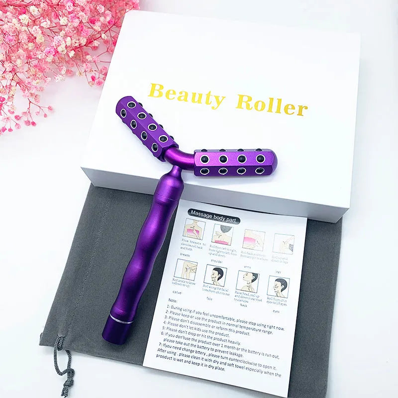 Electric germanium 3D roller massager stick for face in purple aluminium alloy