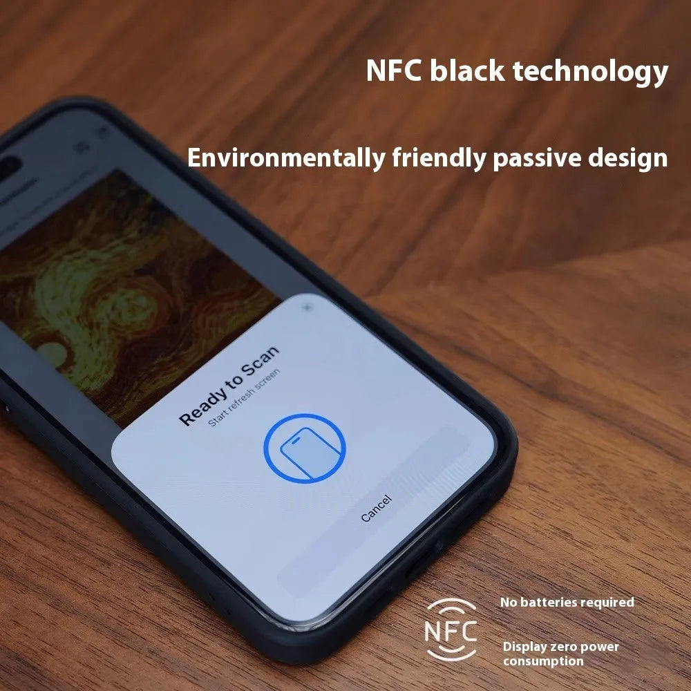 Graphite black iPhone case with NFC projection screen and unfolded bracket shell standing upright.