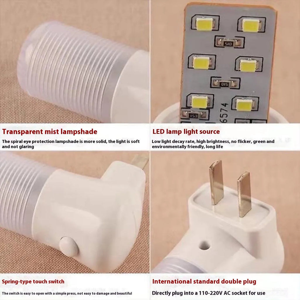 White minimalist plug-in bedside night light with dual colour switch showing 6.5cm cube dimensions