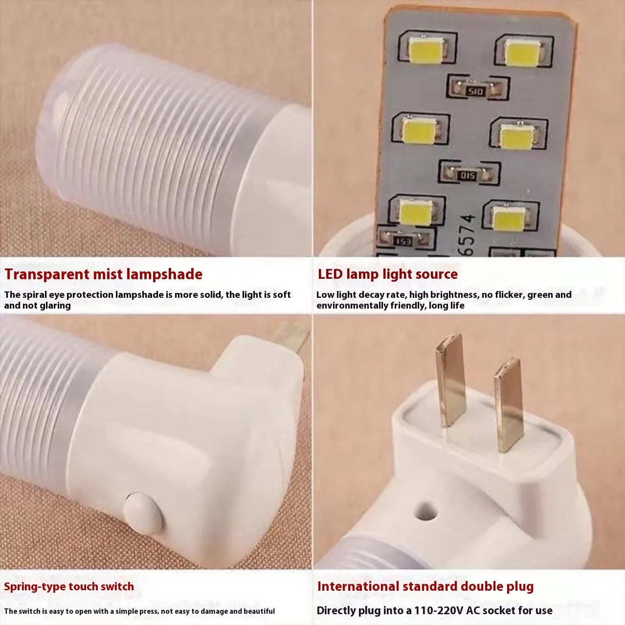 White minimalist plug-in bedside night light with dual colour switch showing 6.5cm cube dimensions