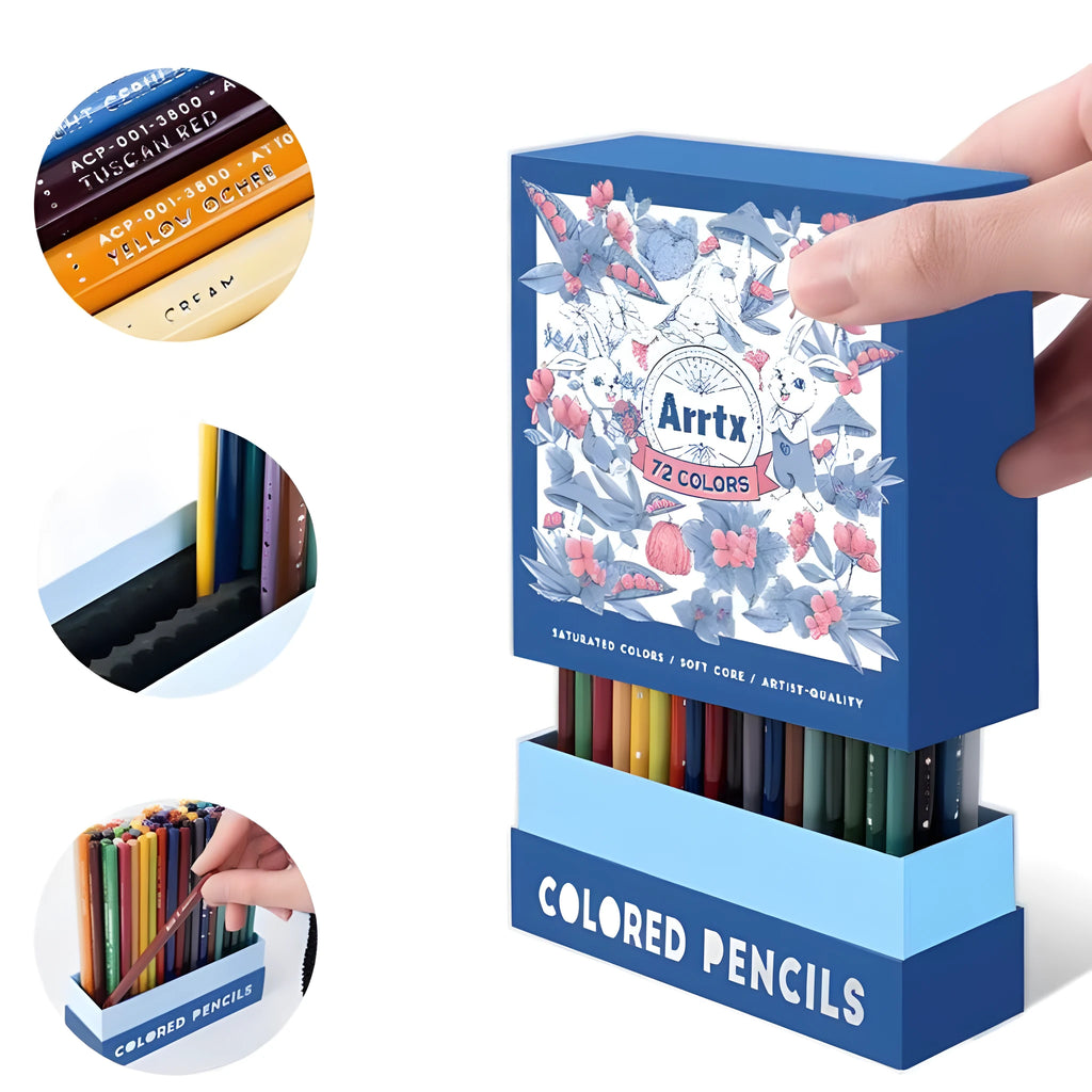 Box containing 72 coloured pencils with basswood barrels for art drawing and sketching.