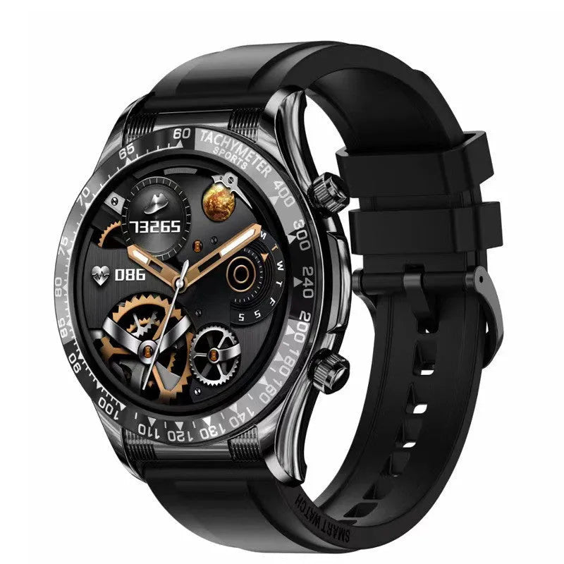 Men's business smart watch with 1.32-inch IPS screen, zinc alloy case, and silicone strap showing health monitoring interface